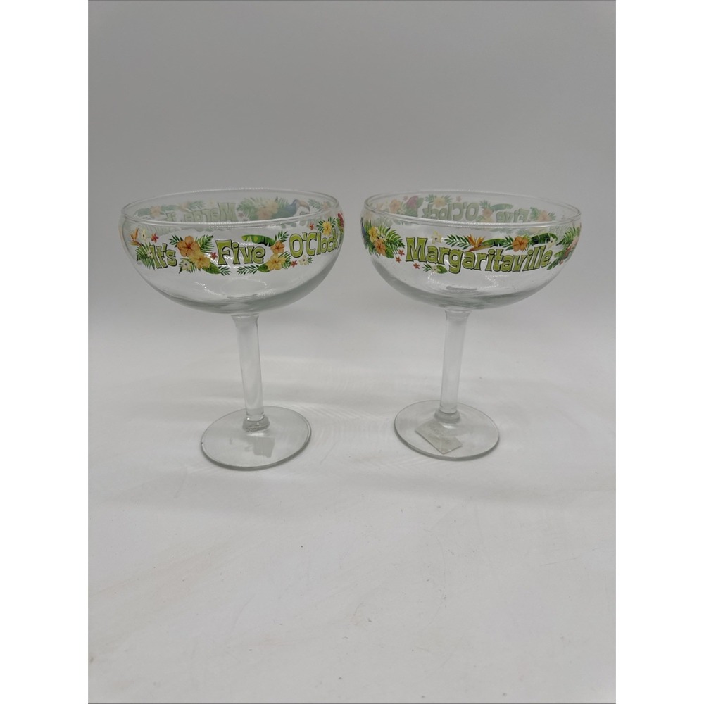 2 Jimmy Buffett Margaritaville Margarita Glass It's Five O'Clock Somewhere
